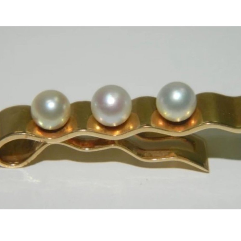 MIKIMOTO Natural Pearl Solid 14K Gold Vintage Clip Pendant Enhancer for Necklace